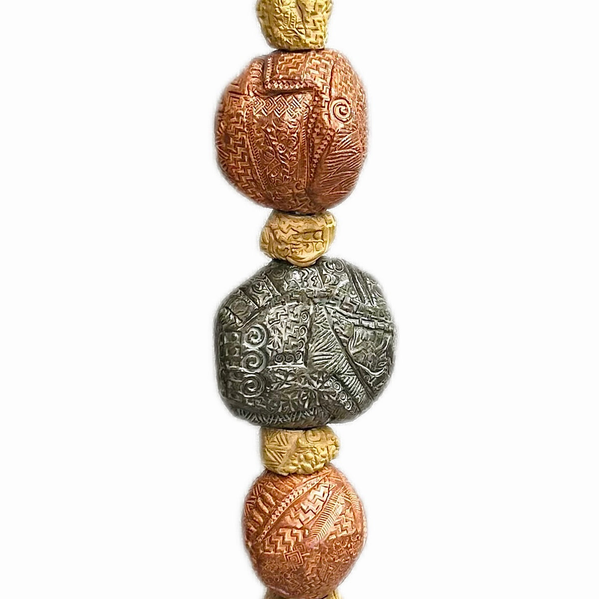Stone Perch 1 by Zimmerman – full 71-inch view of animals, faces, and marks coexisting in hand-built world on patterned disc base