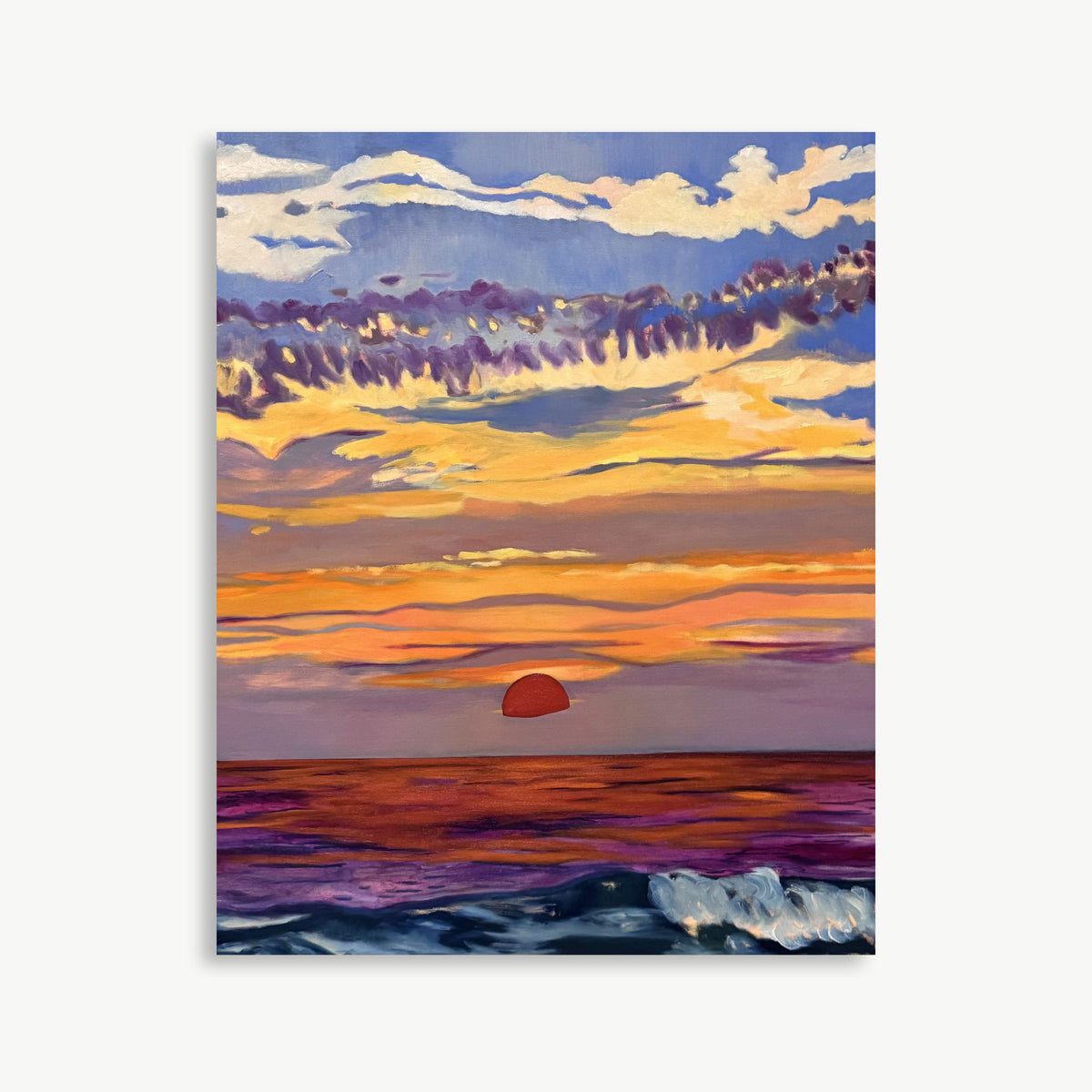 Apókalypsis by Javiera da Fonseca Ilić, abstract seascape painting with a vibrant sunset over the ocean