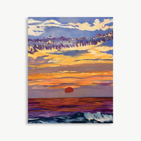Apókalypsis by Javiera da Fonseca Ilić, abstract seascape painting with a vibrant sunset over the ocean