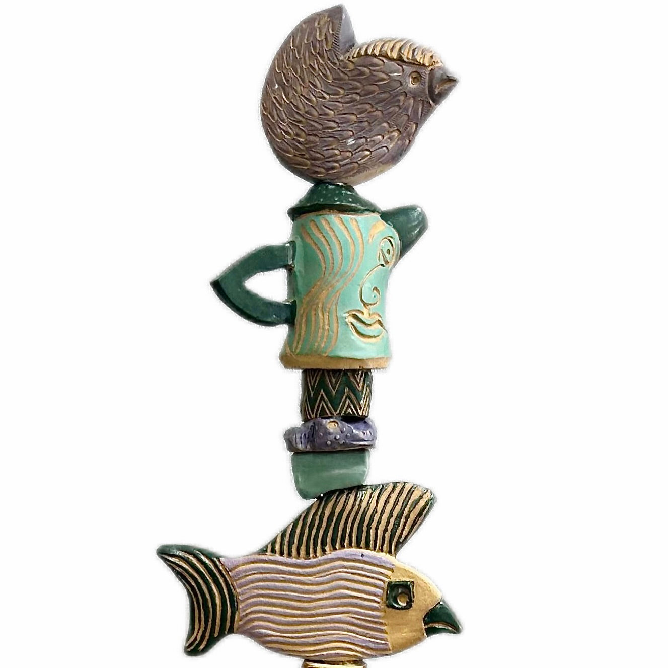 Juxtaposition 2 by Zimmerman – detail of large fish spreading wide in purple, gold, and black stripes with fins extending outward with easy confidence