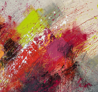 Full view of Alive, 40x40 inch charcoal and acrylic painting on raw canvas by Beth Shields