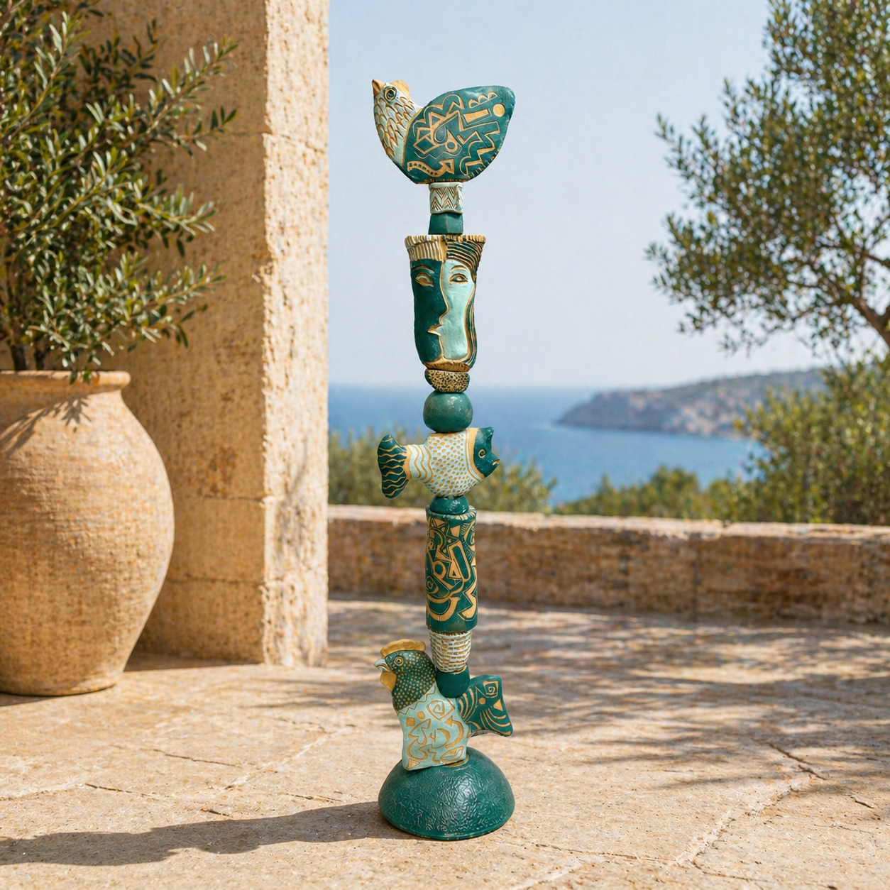 Associates in Teal Ceramic totem