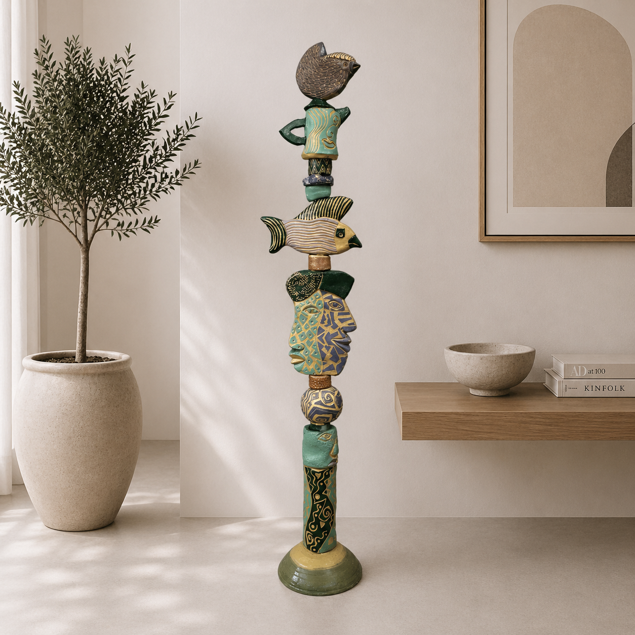 Juxtaposition 2 by Zimmerman – totem as indoor statement or garden height-and-detail focal that draws eye from across the space