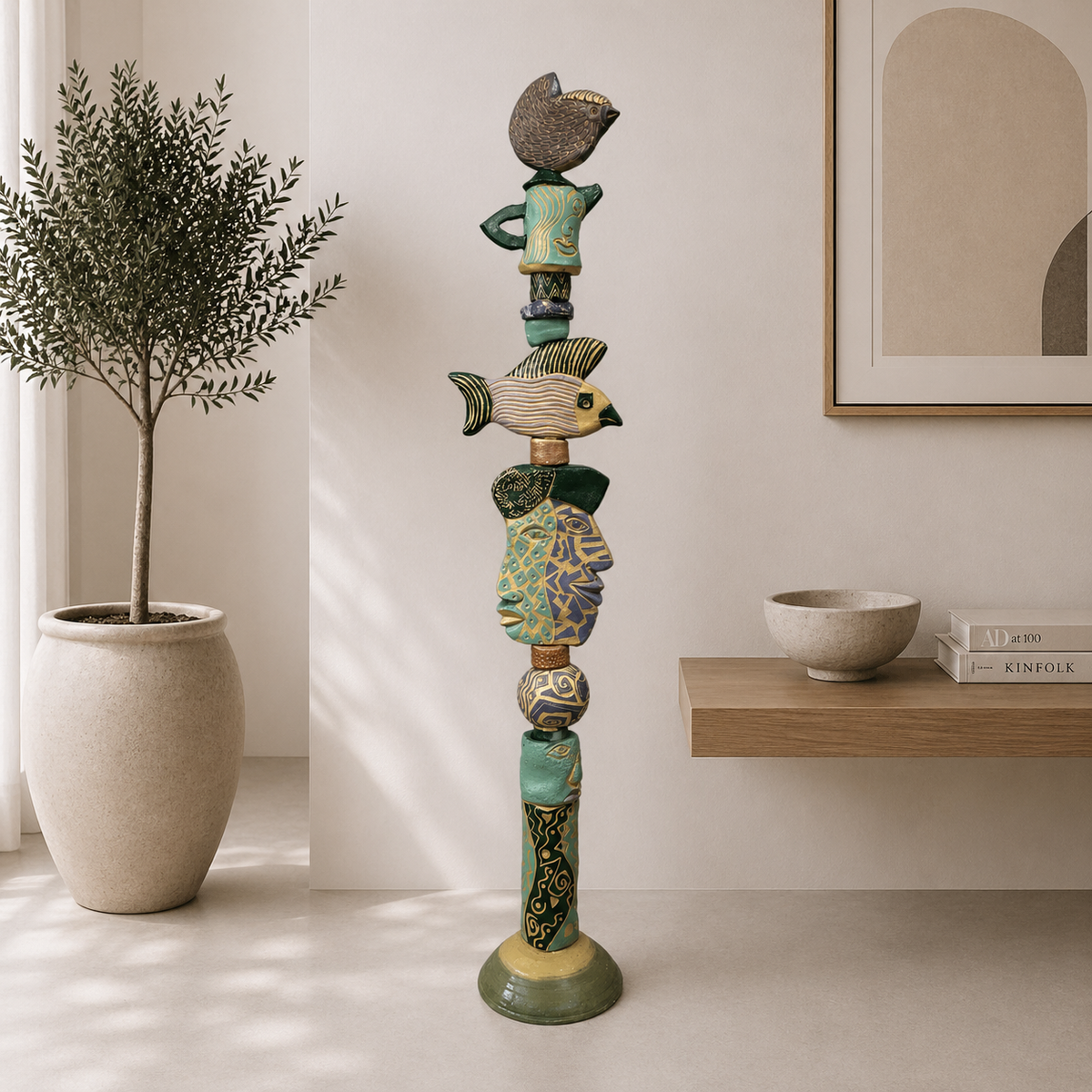 Juxtaposition 2 by Zimmerman – totem as indoor statement or garden height-and-detail focal that draws eye from across the space