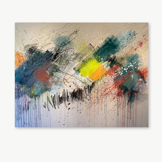 Everything, All the Time by Beth Shields shown in situ — monumental 60x90 inch abstract painting on wall