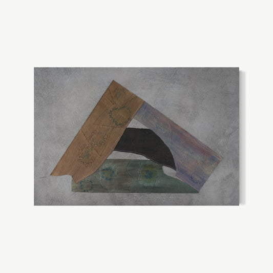 Sometimes There’s Always – large painting by Terese Garcia on dark olive-green canvas with faint ghostly marks scratched into surface, horizontal ruled line crossing lower third, and vertical suspended structure elements from poet-artist practice