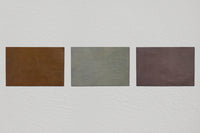 Apparently Trilogy – three small horizontal panels by Terese Garcia in flat warm rust, cool grey-green, and deep reddish brown exploring seriality and colour relationships