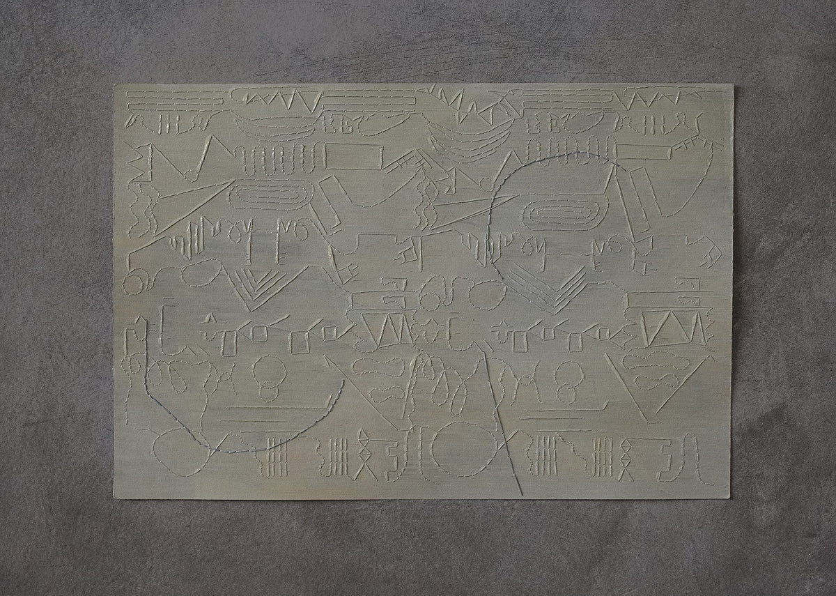 Apparently Trilogy by Terese Garcia – full view of three-panel horizontal work in rust, grey-green, and reddish brown
