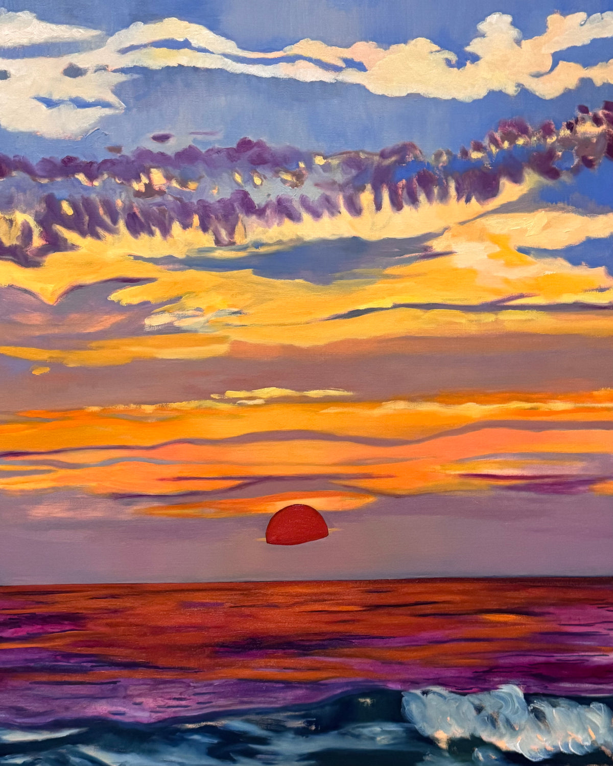 Apókalypsis by Javiera da Fonseca Ilić, abstract seascape painting with a vibrant sunset over the ocean