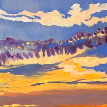 Apókalypsis by Javiera da Fonseca Ilić, abstract seascape painting with a vibrant sunset over the ocean