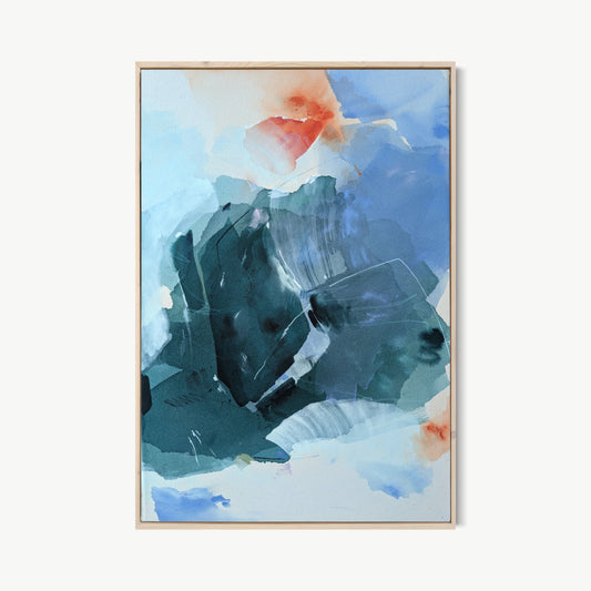 Unfolding the Day – color field painting by Rita with warm coral at top opening into deep teal and blue-green below like a long exhale of sky giving itself to sea, about time felt rather than measured