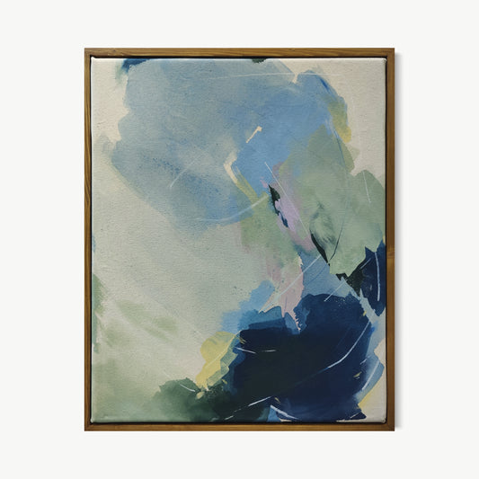 Written in the Stars – color field painting by Rita in deep teal and sage, sweeping and unhurried, evoking the vastness of a night sky felt from the inside through layering and reworking