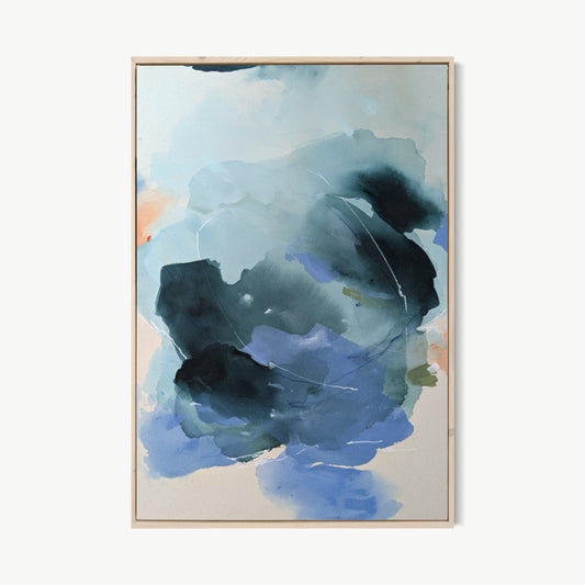 Overcast Dreams – color field painting by Rita in deep blue and teal gathering into something heavy and imminent, evoking the sky before rain and the particular pressure in the air before it falls