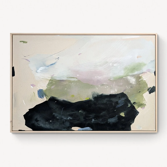 Midnight Conversations – color field painting by Rita in blues and blacks gathering like unsettled late-night thoughts, dense in places and barely a whisper in others through layering and erasing