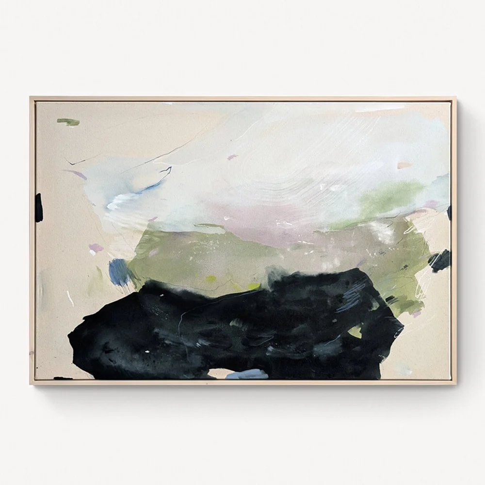 Midnight Conversations – color field painting by Rita in blues and blacks gathering like unsettled late-night thoughts, dense in places and barely a whisper in others through layering and erasing