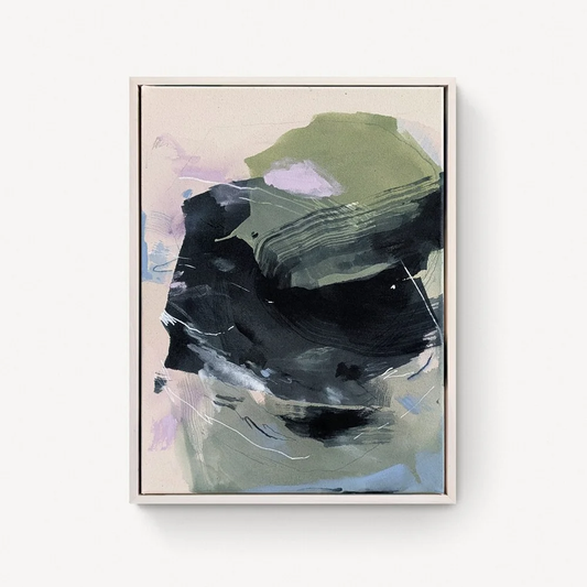Mist Through the Pines – color field painting by Rita in pale green and soft black with barely resolved forms about emergence, built through repeated washes and revisions inspired by forest at first light