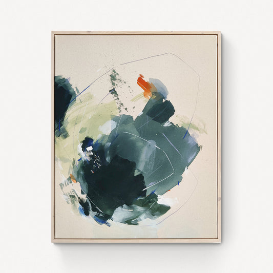 Early Dark Days – color field painting by Rita in deep greens and blacks pressing in from the edges with small remaining light holding its ground, about endurance and difficult beautiful days